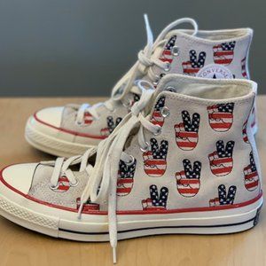 Never Worn Converse -Red White and Blue Peace Sign